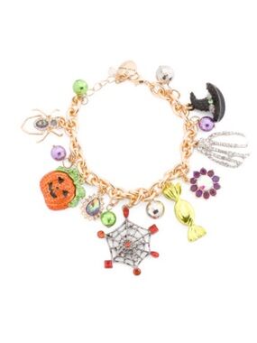 BETSEY JOHNSON Halloween Spider Pumpkin Web Candy Hand Hat Charm Bracelet NWT